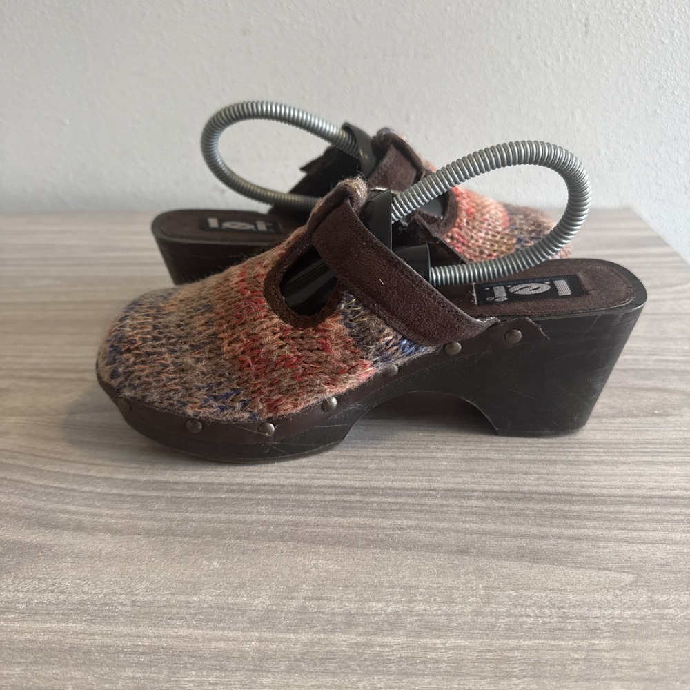 L.E.I. Bundle up Wool Knit Clogs Women's Sz 7 Vintage Platform Shoes Multicolor - Picture 8 of 11